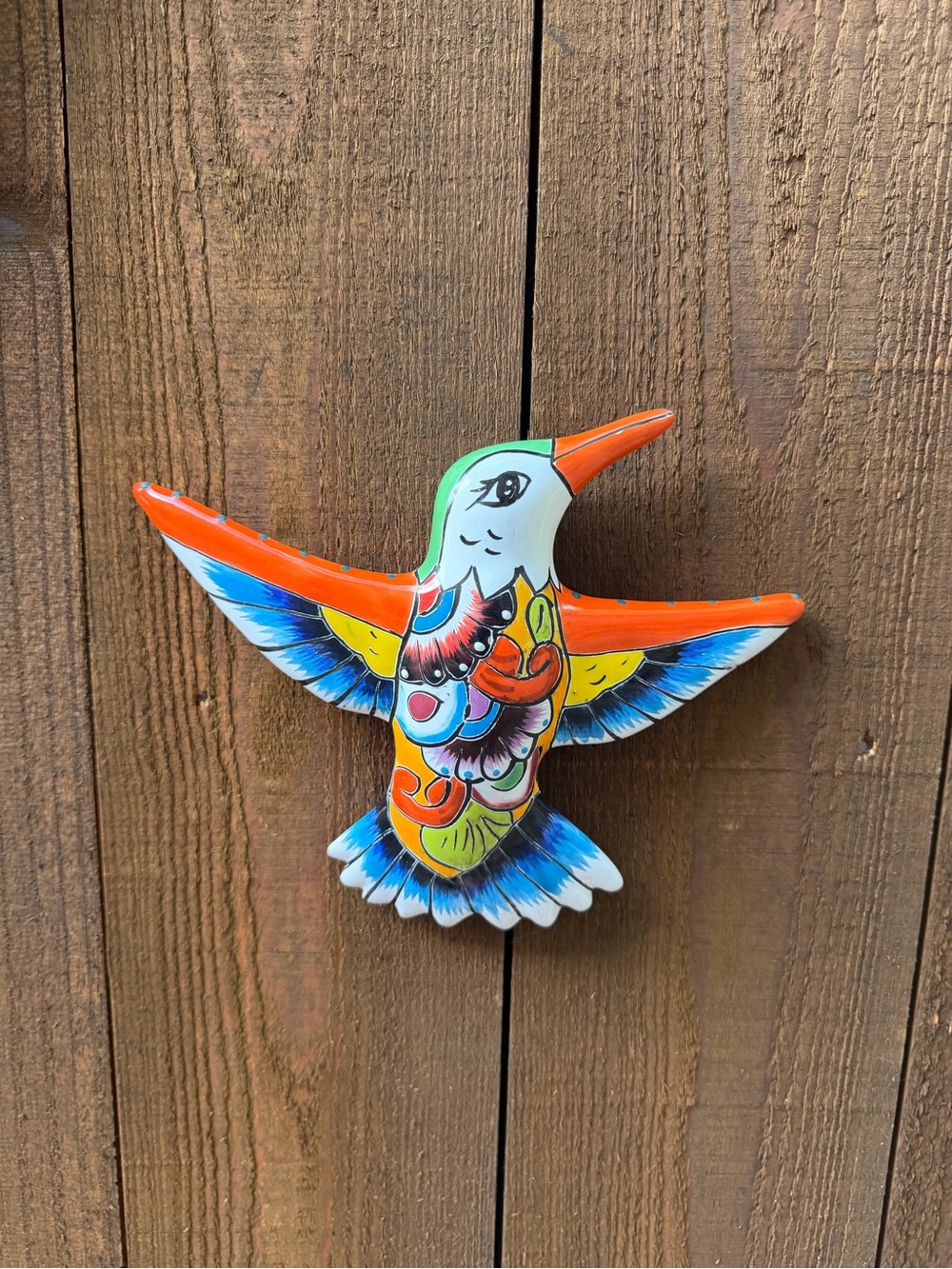 Colorful Talavera Hummingbird Wall Decor - Orange & Blue